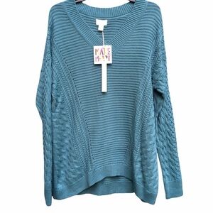 NWT Calson Teal Cable Knit Pullover Size M